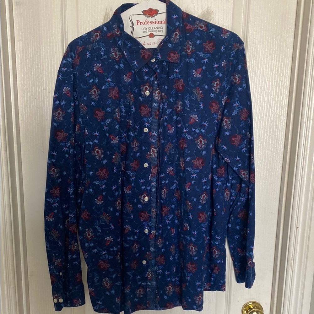 Floral Button-Up Shirt in Blue and Red